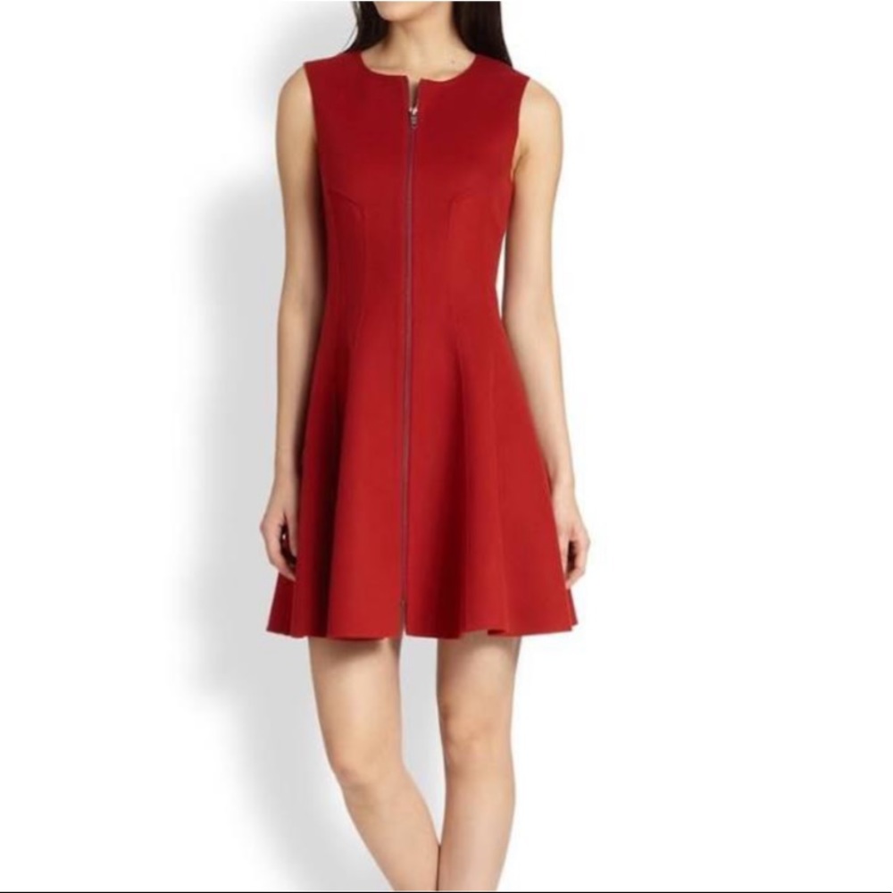 Theory Red Wool Sleeveless Zip Dress - Size 8 - EUC